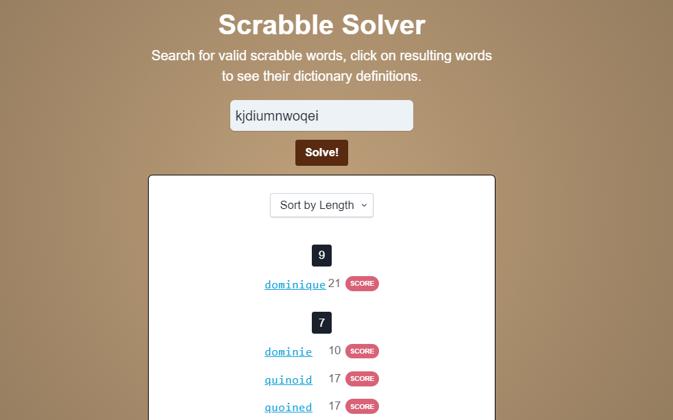 scrabble solver screenshot